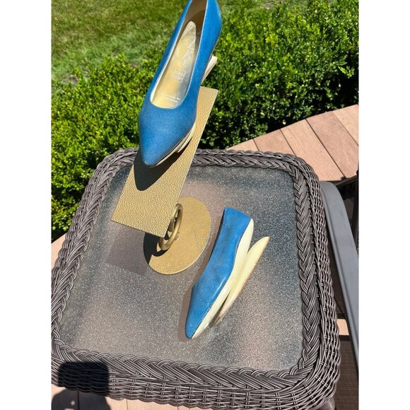 Vtg Herbert Levine KABUKI Shoes 60’s Robin Egg Blue White Leather Platform 5 - Picture 3 of 10